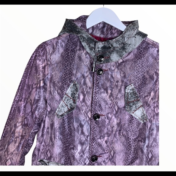CUSTO BARCELONA Animal Print Waterproof Jacket With Hood & Pockets Purple Medium - Picture 3 of 11